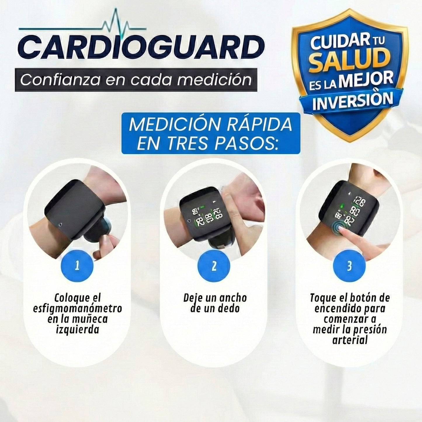 CardioGuard Tensiómetro de pulso digital Aprobado por profesionales